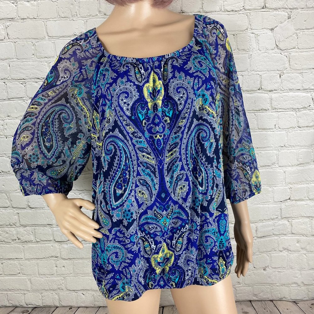 INC International Concepts Blue Paisley Boho Top – Size XL